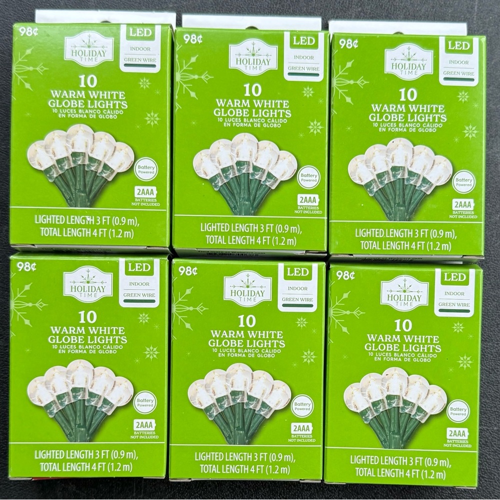 Christmas LED Warm White Globe Lights LOT of 6! New!